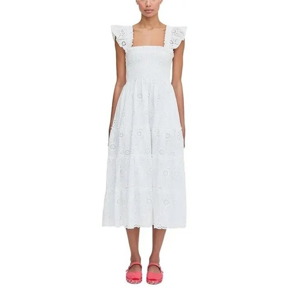 Hill House The Ellie Nap Dress White Women's Size XS Tiered Ruffled Lined Fairy